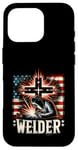 Coque pour iPhone 16 Pro Soudeur Drapeau Américain Soudage Foi Croix Chrétienne Soudure