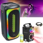 Pack Ibiza Sound MERCURE50 - Enceinte Portable Bluetooth 500W SD USB - Machine Fumée LED FOGGY-ASTRO Fête Dj Club Bar