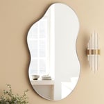 SHYFOY Miroir asymétrique - Miroir mural décoratif avec panneau arrière en MDF - Dimensions : 91 x 55 cm - Cadre en métal - Grand miroir pour salon, couloir, entrée, salle de bain - Argenté