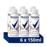 REXONA - Déodorant Femme Active Morning - Spray Anti-transpirant - 0% Alcool - Parfum floral et fruité - Protection 48h (lot de 6x 150ml)