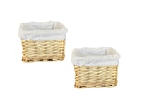 Set Of 2 Wicker Storage Basket With Cloth Lining 22 x 22 x 14.5 cm