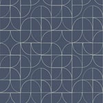 Rasch Symmetry Blue Silver Wallpaper 310108 - Glitter Textured Curved Geometric