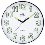 MPM Lumini Wall Clock E01.4185.00 Horloge Murale Lumineuse sans Bruit de tic-tac Ronde pour Salon, Cuisine, Bureau, Chambre à Coucher, Fonctionne avec Piles Ø 300 x 35 mm Blanc