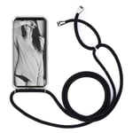 Case for Xiaomi Redmi 9A, Clear Case Necklace Adjustable Mobile Phone Chain Anti-fall Clear TPU Phone Cover Holder with Neck Strap Cord Lanyard- black