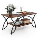 COSTWAY Table Basse Salon Rectangulaire 2 Niveaux, Table Basse avec Cadre en Métal Noir, 2 Plateaux Design Rustique, Style Industriel, 100 x 50 x 45 cm(Marron Rustique)