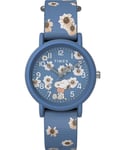 Timex Peanuts Montre unisexe, 34 mm, bracelet de fixation en tissu bleu, simple couche, cadran bleu, boîtier bleu TW2W33500