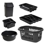 Sink Tidy Bowl 8L Swing Bin Hipster Cutlery Tray Dish Drainer - Dark Grey