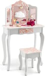 Ensemble de Coiffeuse et Tabouret pour Enfants Miroir Rabattable Tiroir Unique