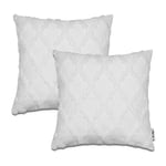 Paco Home Housse De Coussin Housse De Coussin Décoratif Lot De 2 Canapé Salon Feuilles Scandinave, Couleur:Blanc 1, Sets:2pcs-Set