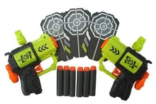 Kids Air Blaster Double Pistol Gun Set + Targes & 12 Foam Bullet Darts ARMY BOYS