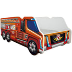 Lit enfant truck pompier 70x140 cm - Sommier et matelas inclus