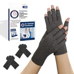 Doctor Developed Compression Gloves for Arthritis & Doctor Written Handbook/Fingerless Arthritis Gloves for Women & Men, Hand Support for Arthritis Pain Relief & Carpal Tunnel, 2 Pairs (XS)