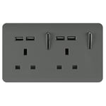 Trendi 2 Gang Artistic Modern Glossy 13 Amp 4x2.1mA USB Switched Tactile Plug Socket Charcoal