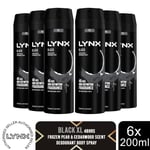 Lynx XL Black 48H Fresh Frozen Pear & Cedarwood Scent Body Spray Deo, 6x200ml