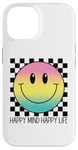 Coque pour iPhone 14 Happy Mind Happy Life Retro Peace Mignon Sourire Visage