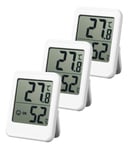 Thermomètre Hygromètre,3 Pièces Hygromètre Numérique Mini Thermomètre Lcd Hygromètre Interieur Haute Précision -20 ¿70 ¿ 10%99% Thermomètre Chambre Pour Maison Chambre Bébé Cave Blanc