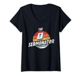 Womens The Sermonator Funny Preacher Christian Appreciation Retro V-Neck T-Shirt