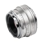Pergear 25mm F1.8 Manual Focus Fixed Lens for Fujifilm Fuji Cameras X-A1 X-A10 X-A2 X-A3 A-at X-M1 XM2 X-T1 X-T3 X-T10 X-T2 X-T20 X-T30 X-Pro1 X-Pro2 X-E1 X-E2 E-E2s X-E3 (Silver)