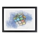 Big Box Art The Rubik Cube in Abstract Framed Wall Art Picture Print Ready to Hang, Black A2 (62 x 45 cm)