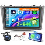 Ohradio 2G+64G Autoradio Android pour Mazda 3 2009 2010 2011 2012 2013, Carplay Android Auto sans Fil, Écran Tactile de 9" avec WiFi GPS FM/RDS BT SWC+Caméra de Recul+MIC