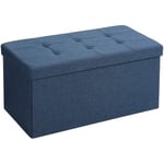 Banc de rangement coffre avec couvercle grand pouf pliable chambre entrée gain d'espace volume de 80 litres charge max de 300 kg rembourrage bleu