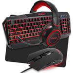 Pack Pro Gamer spécial PS4 AMSTRAD REDEMPTION 5 pièces: Clavier, Souris & tapis, Casque & adaptateur. Retro-éclairage rouge. USB