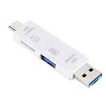 Type-c 5-in-1 OTG card reader, OTG Adapter with TF Card Slots, USB 3.0 Port, Compatible with iPad Pro MacBook Samsung Type C Laptops Tablets Android OTG Phones, White