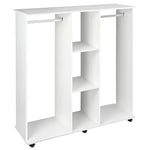 HOMCOM Armoire penderie Meuble de Rangement Mobile 6 roulettes 120L x 40l x 128H cm Panneau de Particules Blanc