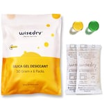 wisedry Rechargeable Silica Gel Sachets 50g [6 PACKS] Food Grade Silica Gel Packets Orange to Green Indicating Desiccant Sachets Fast Reactivate Desiccant Bags for Food Medication Books