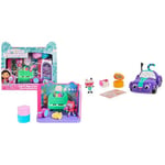 Gabby's Dollhouse, Groovy Music Room with Daniel James Catnip Figure, 2 Accessories, 2 Furniture Pcs & Carlita Toy Car with Pandy Paws Collectible Figure and 2 Accessories