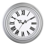 Très Grande Horloge Murale Rétro, Horloge Silencieux Classique de 25cm pour Salon, Chambre de Coucher ou Bureau, Horloge Murale à Chiffres Romains, Alimenté par Piles, Argenté