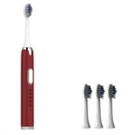 Adult Electric Toothbrush USB Rechargeable Ultra Sonic Washable Relaxing Powerful 5 Speed Electric Toothbrush Red 4 brush heads 22 * 2.5cm