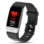 Smartwatch IP67 black silicone bracelet fréquence cardiaque podomètre température corporelle