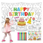 1 Pièces Coloriage Geant Affiche à Colorier Géante Happy Birthday Poster Géant Nappe a Colorier pour Anniversaire Poster Happy Birthday à Colorier Nappe à Colorier Enfant Avec 18 Crayons Aquarelles