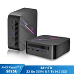 Mini PC Blackview MP100 AMD Ryzen™ 7 5825U 4.5GHz Max 32 Go 1 To/SSD 2To, Windows 11 Pro, Wifi 6, 4K UHD Display NETFLIX - Gris