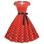 Kvinnors Polka Dot Hepburn Retro 50-tal 60-tal Rockabilly Kvällsparty Swing Midi Klänning (FMY) Red M