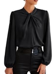 GRACE KARIN Black Tops for Women UK Fashion Elegant Lantern Long Sleeve Tops Summer Loose Fit Office Work Blouse Black XXL