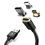 SiGN 3in1 Magnetkabel USB-C, Lightning, Micro-USB 2.4A, 1 m - Svart - TheMobileStore Lightning Kablar