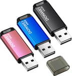 Cle USB 64 Go, Clé USB,Lot de 3 Clés USB avec Lumière LED Rapide Grande Capacité, Métal Clef USB Mémoire Externe pour Le Stockage de Musique et des Dossiers (Rose, Bleu, Noir)