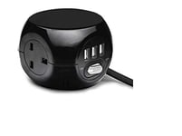 3 Way + 3 USB Cube Extension Socket 13a 1.4m Long Lead Cable With Plug Black