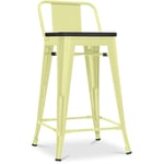 Tabouret de bar design industriel avec dossier - Bois et acier - 60 cm - Stylix Jaune pâle