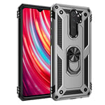 BestST Coque Redmi Note 8 Pro, Silicone Souple et PC Dur Coque avec Support Béquille Métal Multi-Angles Etui, Protection Double Couche Multi-Fonctionnel Housse pour Xiaomi Redmi Note 8 Pro - Argent