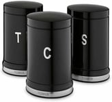 Tower Belle Set of 3 Canisters Tea, Coffee and Sugar Storage, Noir Steel, 1.3 L