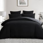 Aisbo King Size Duvet Cover Set - 3Pcs Reversible Bedding Bed Set Black and Grey Kingsize Soft Brushed Microfiber Quilt Cover with 2 Pillowcases 50x75cm