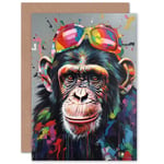 Fun Chimp Monkey Modern for Husband Him Dad Son Blank Greeting Card and Envelope