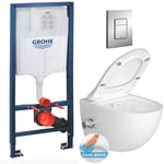 Grohe - Pack wc Bâti-support Rapid sl + wc sans bride avec fonction bidet thermostatique + Plaque chrome (RapidSL-SATClean-1)