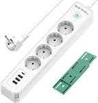 4 Prises Multiprise avec USB, Rallonge Multiprise 3M, 7 en 1 Multiprise avec Interrupteur, 3600W Prise Multiple de Distribution Murale, Blanc Multiprise Bureau, Prise Multiple avec USB