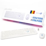 Simpletek - Kit souris et clavier sans fil 2,4 G Disposition RO Roumain | Romanian Keyboard QWERTZ avec pavé numérique souris ergonomique 3 touches Récepteur USB