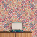 A.S. Création Retro 70's Daisy Floral Wallpaper Red/Blue/Orange/Yellow/Cream Retro Chic 395354 8.50m x 0.53m Paste The Wall