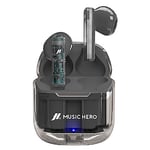 MUSIC HERO SBS TWS ICY Écouteurs, Casque sans Fil Transparent avec étui de Chargement, 3 Heures de Musique et d'appels, Microphone intégré, câble de Chargement USB-C Inclus